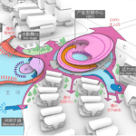 Circulation diagram of the exhibition centre; 3d perspective mode.